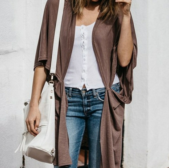 Brown Open Shortsleeve Longbody Cardigan - Picture 2 of 5